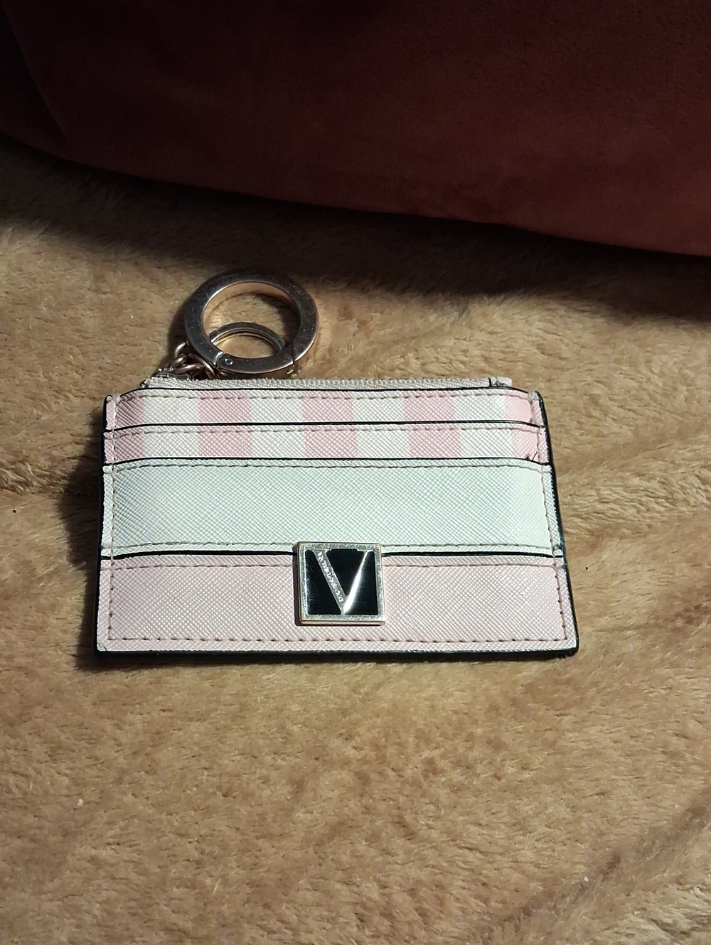 Victoria's Secret Pink & White Stripe Card Holder Keyring - Picture 1 of 3